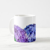 Mug Fleurs d'hydrangée bleu et rose personnalisées (Devant gauche)