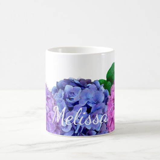 Mug Fleurs d'hydrangée bleu et rose personnalisées (Centre)
