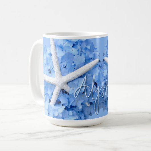 Mug Fleurs d'Hydrangée Bleue Amidon Blancs (Devant gauche)