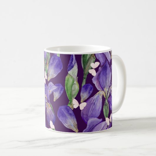 Mug Fleurs d'Iris violettes et papillons (Devant droit)