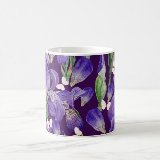 Mug Fleurs d'Iris violettes et papillons (Centre)