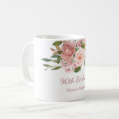 Mug Fleurs d'or rose 90e anniversaire cadeau de fête (Devant gauche)