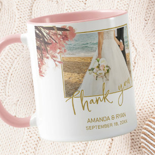 Mug Fleurs d'or rose Merci photo Mariage