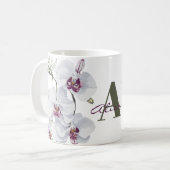 Mug Fleurs d'orchidées blanches délicates Monogramme (Devant gauche)