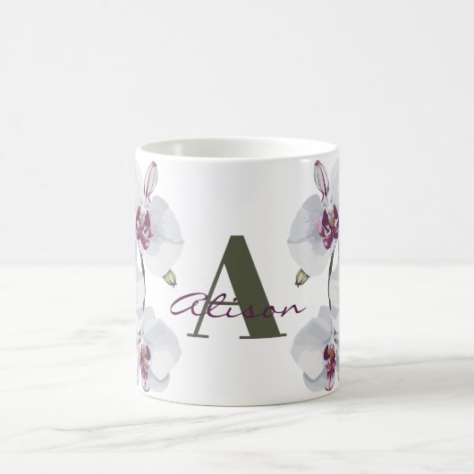 Mug Fleurs d'orchidées blanches délicates Monogramme (Centre)