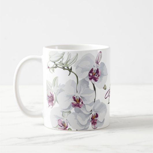 Mug Fleurs d'orchidées blanches délicates Monogramme (Gauche)