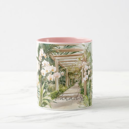 Mug Fleurs d'orchidées tropicales blanches crème rose  (Centre)