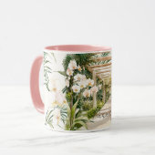 Mug Fleurs d'orchidées tropicales blanches crème rose  (Devant gauche)