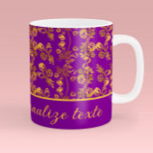 Mug Fleurs dorées chic sur motif violet | Personnalisé