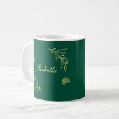Mug Fleurs dorées simples vert émeraude  (Devant gauche)