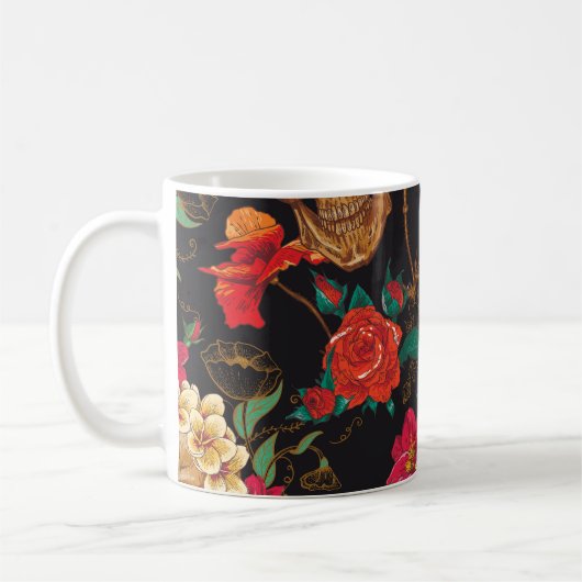Mug Fleurs du crâne : Arrière - plan foncé sans coutur (Gauche)