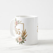 Mug Fleurs Élégantes 65e Anniversaire Nom et Date Pers (Devant gauche)