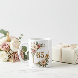 Mug Fleurs Élégantes 65e Anniversaire Nom et Date Pers