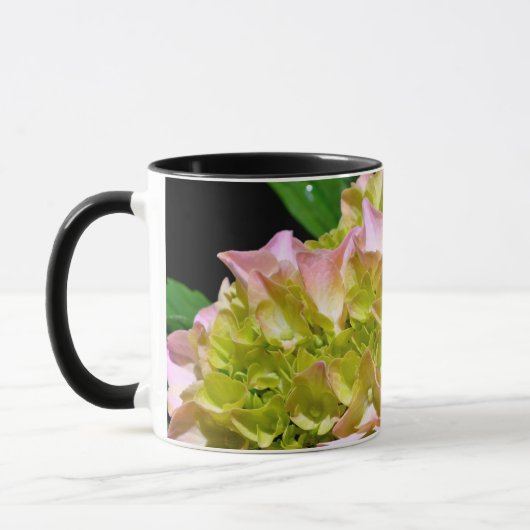 Mug Fleurs élégantes d'hortensia vert jaune rose (Gauche)