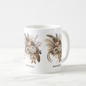 Mug Fleurs Élégantes Feuillage et plumes (Devant droit)