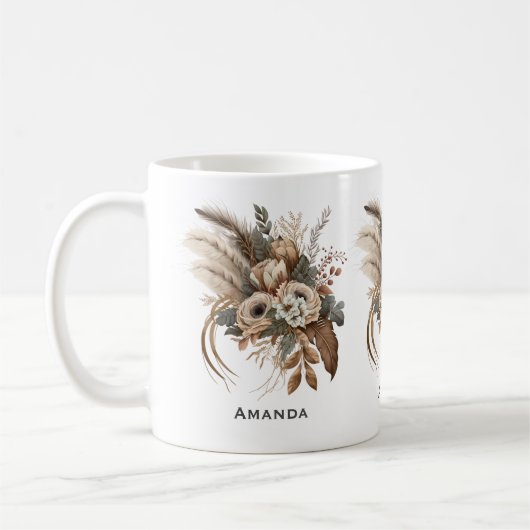 Mug Fleurs Élégantes Feuillage et plumes (Gauche)