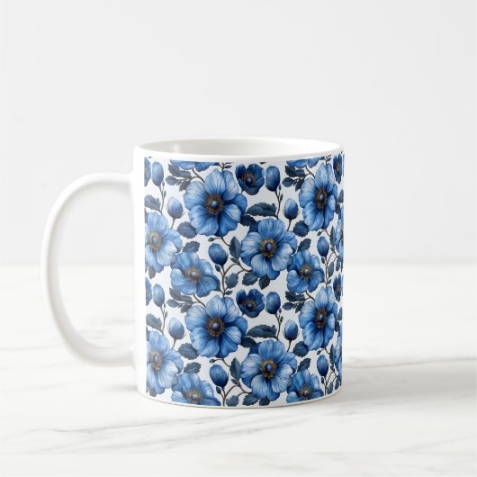 Mug Fleurs élégantes rétro chic bleu marine  (Gauche)