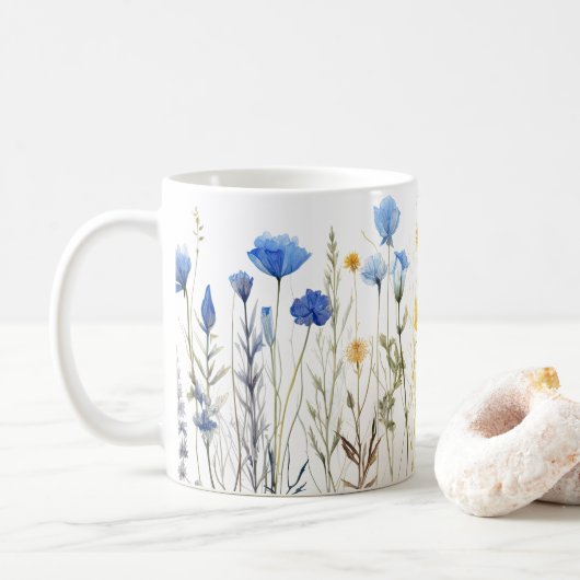 Mug Fleurs en lin verni à l'aquarelle (Avec donut)