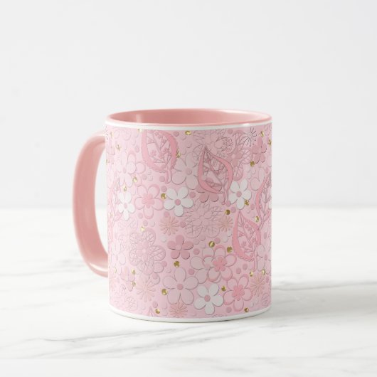 Mug Fleurs en papier rose (Devant gauche)