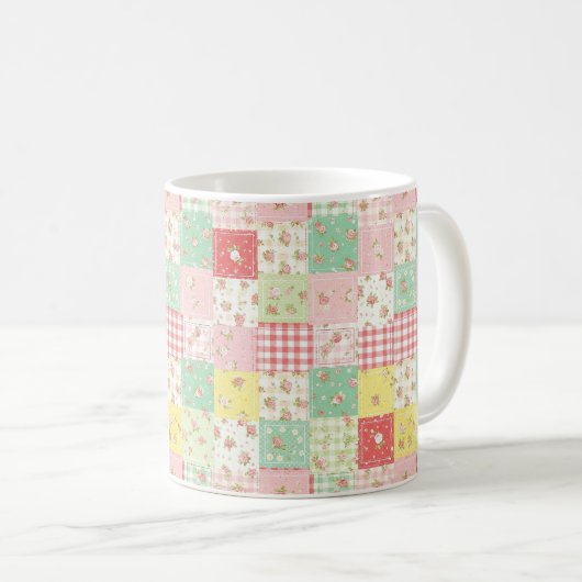 Mug Fleurs en patchwork gingham pastel doux (Devant droit)
