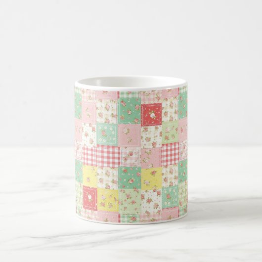 Mug Fleurs en patchwork gingham pastel doux (Centre)