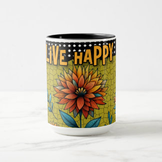 Mug Fleurs en Verre Coloré "Vivez Heureux" Couleur
