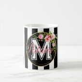 Mug Fleurs esthétiques avec monogramme et rayures noir (Centre)