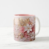 Mug Fleurs et Baies 3D Rose, Blanc et Or (Devant droit)