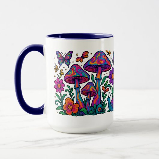Mug Fleurs et champignons psychédéliques rétro (Gauche)