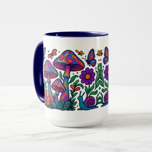 Mug Fleurs et champignons psychédéliques rétro (Devant gauche)
