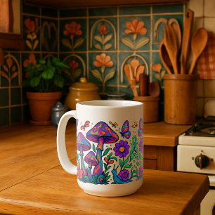 Mug Fleurs et champignons psychédéliques rétro