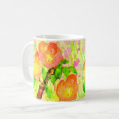 Mug Fleurs et feuilles de rosier rubigineux rose sur u (Devant gauche)