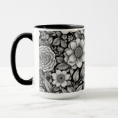 Mug Fleurs et feuilles noirs et blancs (Gauche)