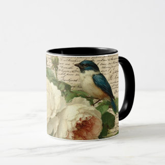 Mug fleurs et oiseau vintage