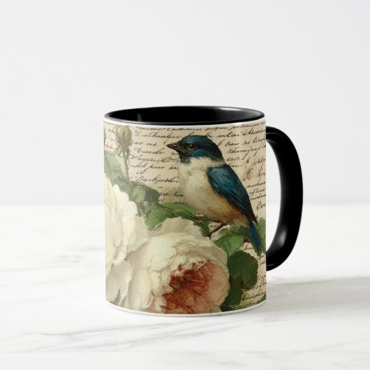 Mug fleurs et oiseau vintage (Devant droit)