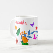 Mug Fleurs Et Papillon Blanc Et Rose Jaune Élégant (Devant gauche)