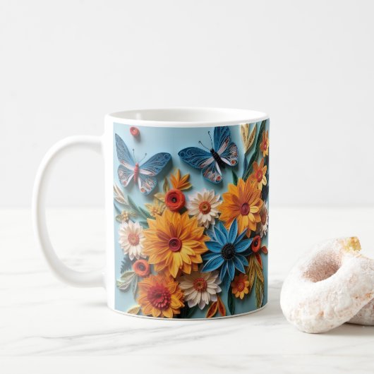 Mug Fleurs et papillons imprimés 3D (Avec donut)