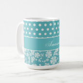 Mug Fleurs et pois de turquoise (Devant gauche)