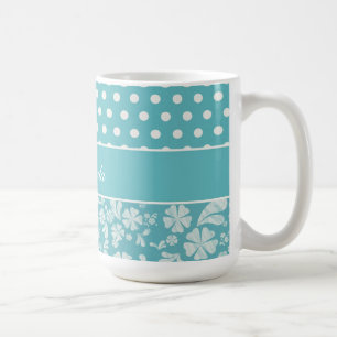 Mug Fleurs et pois de turquoise