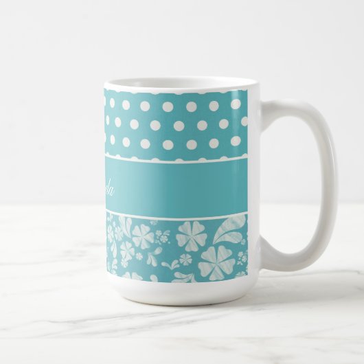 Mug Fleurs et pois de turquoise (Droite)