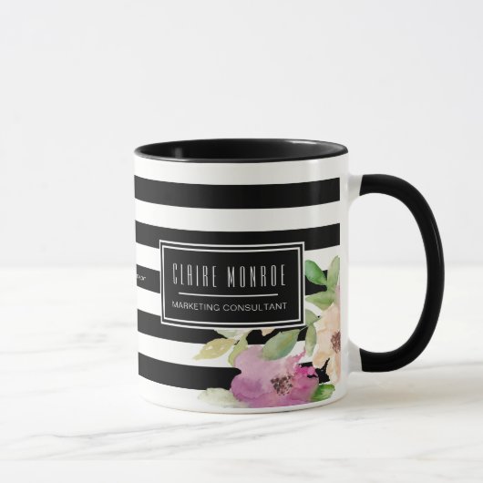 Mug Fleurs et rayures d'aquarelle (Droite)