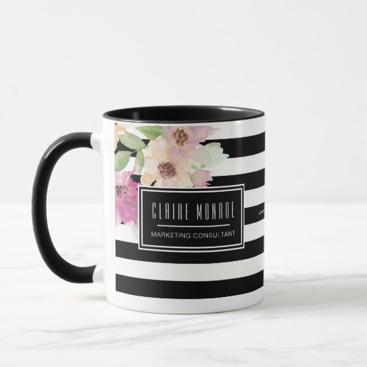 Mug Fleurs et rayures d'aquarelle (Gauche)