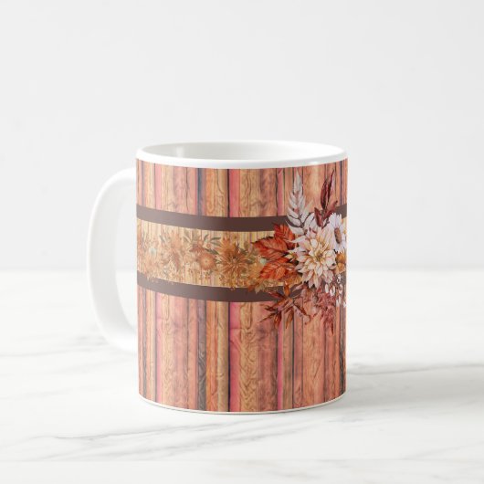 Mug Fleurs et rayures de bois rustique (Devant gauche)