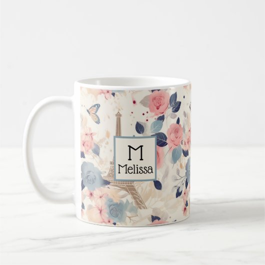 Mug Fleurs et Tour Eiffel Paris Motif Monogramme (Gauche)