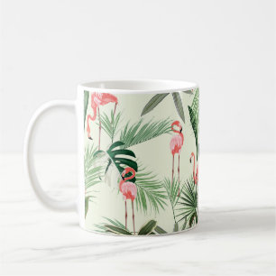 Mug Fleurs exotiques et flamands roses, feuilles de pa