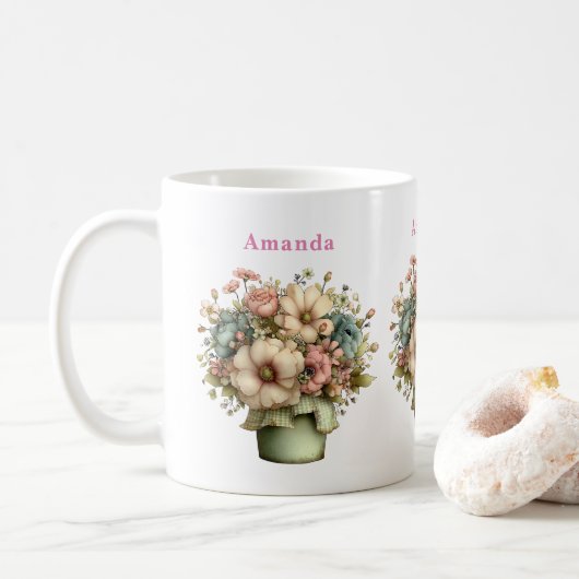 Mug Fleurs Fantaisistes dans un Pot de Fleurs Mignon (Avec donut)