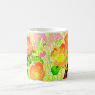 Mug Fleurs Feuilles Branche de Rosier à fleurs ruban r