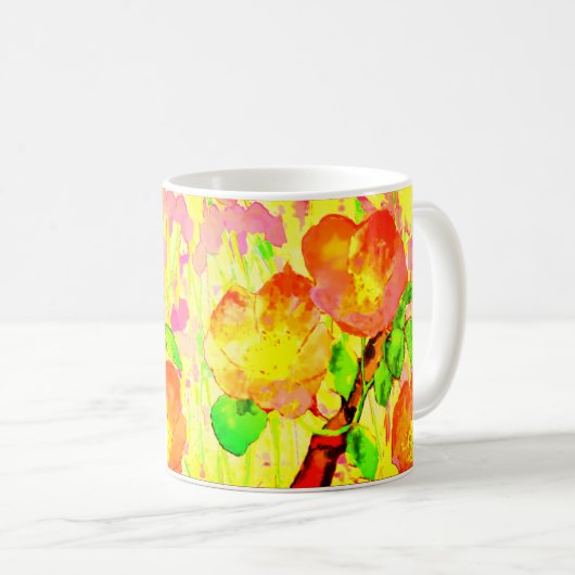 Mug Fleurs Feuilles Branche de Rosier à fleurs ruban r (Devant droit)