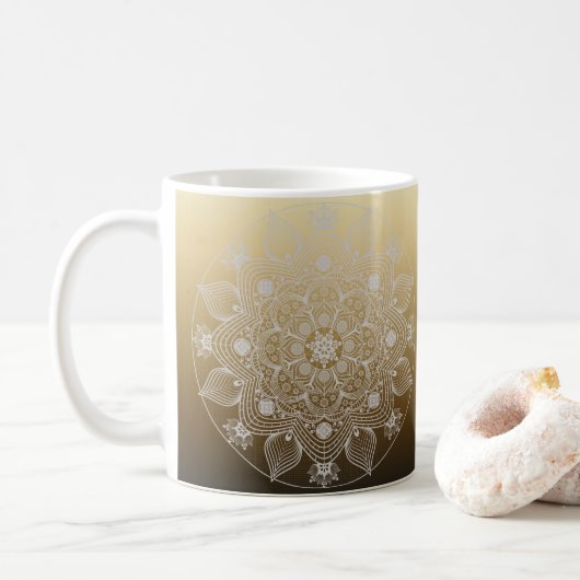 Mug Fleurs, Feuilles, Dentelle Blanche Floral Mandala  (Avec donut)