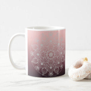 Mug Fleurs, Feuilles, Dentelle Blanche Floral Mandala 